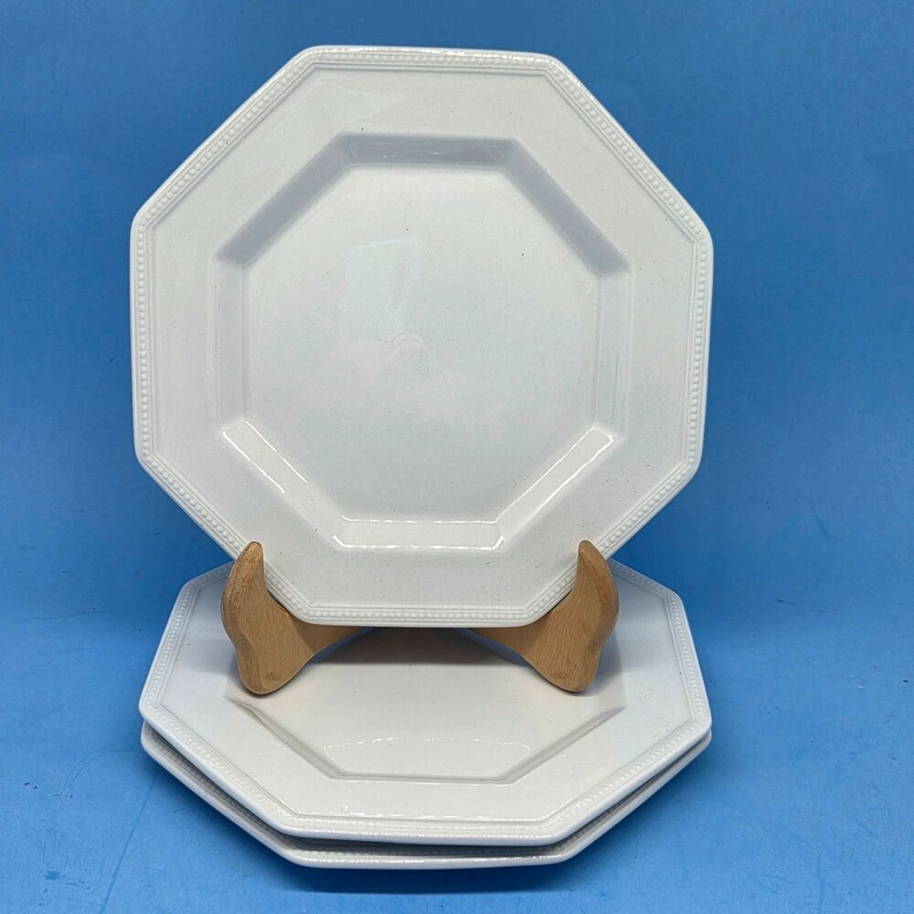 Johnson Brothers Heritage White Beaded 7.5" Salad Plates Ironstone Set of 3